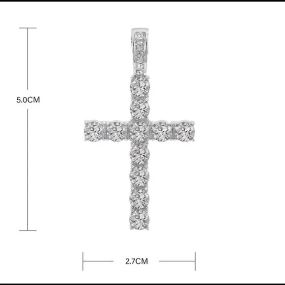 Cross Pendant Necklace with 4mm Tennis Chain Iced  Necklace Jewelry Silver chain - Picture 4 of 8